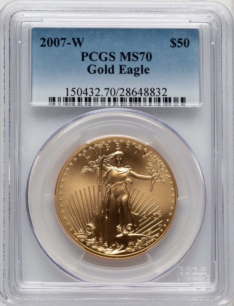 2007-W $50 One-Ounce Gold Eagle Blue Gradient PCGS SP70