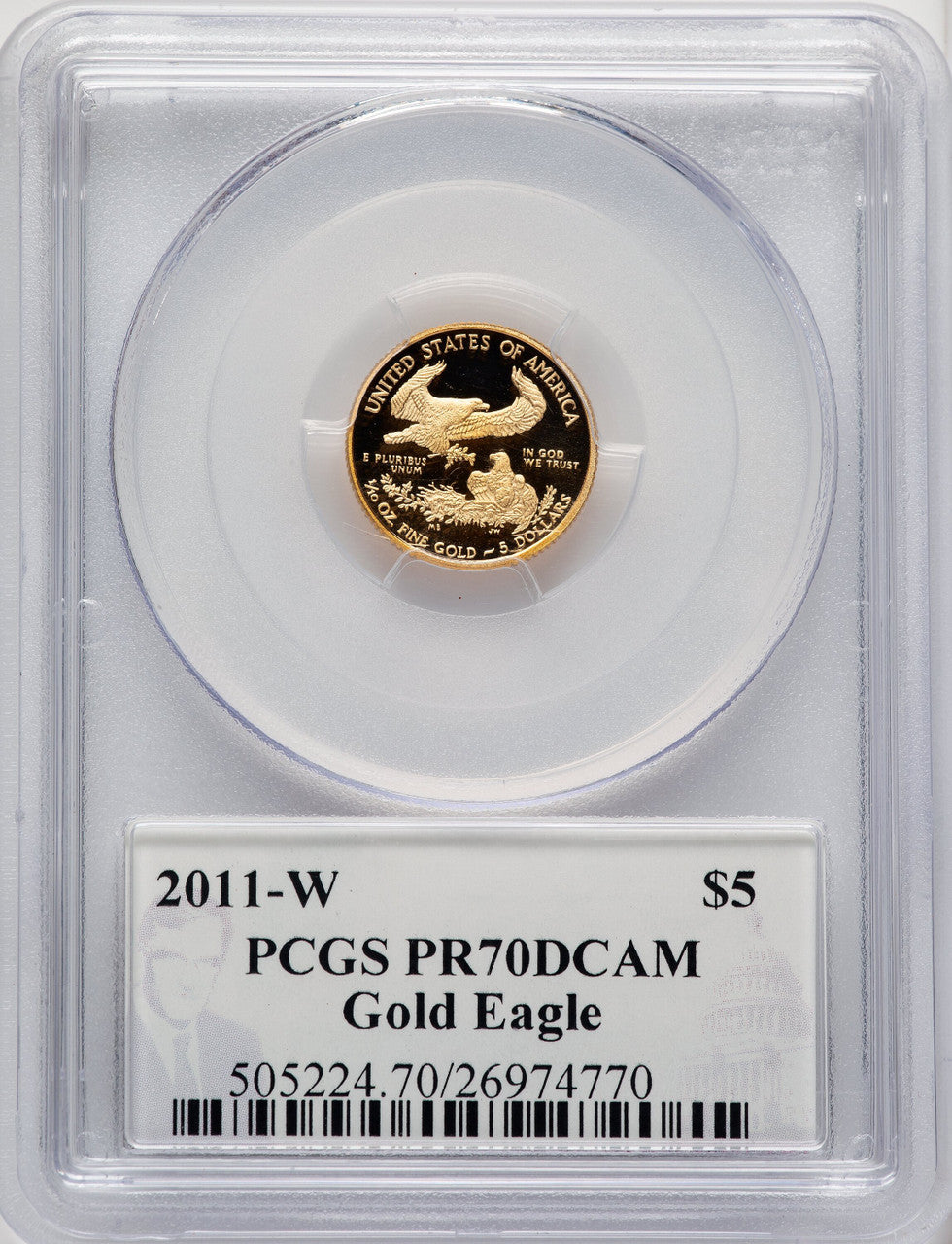 2011-W $5 Tenth-Ounce Gold Eagle Philip Diehl PCGS PR70