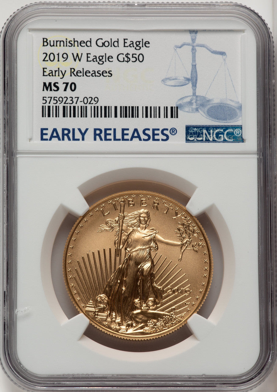 2019-W $50 One Ounce Gold Eagle Burnished First Strike ER Blue NGC MS70