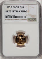 1993-P $5 Tenth-Ounce Gold Eagle Brown Label NGC PF70 (519589040)