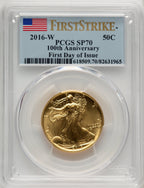 2016-W 50C Walking Liberty 100th Anniversary Gold Centennial FDI Flag PCGS MS70