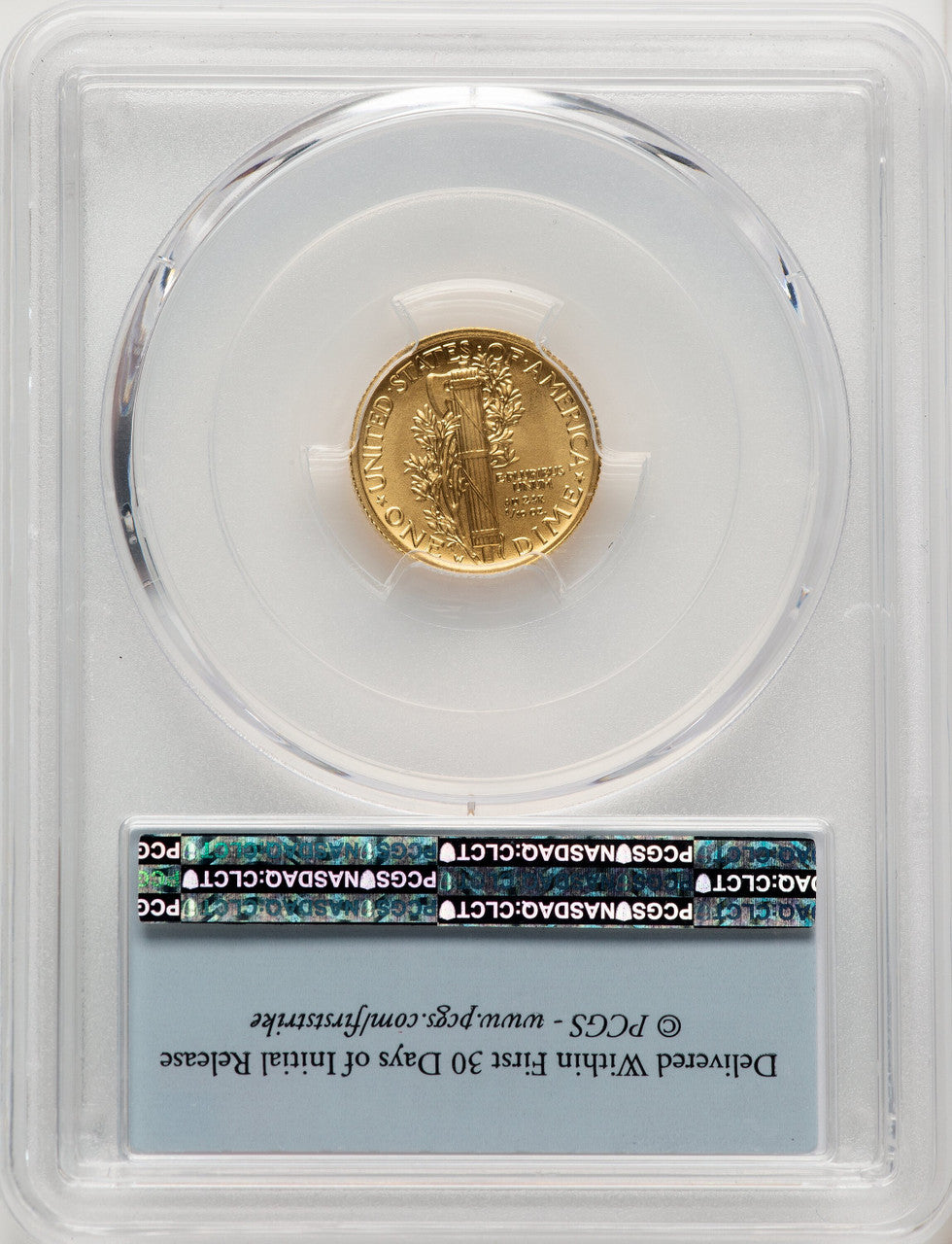 2016-W 10C Mercury Dime 100th Anniversary Gold Centennial FDI Flag Mercury Dime PCGS MS70