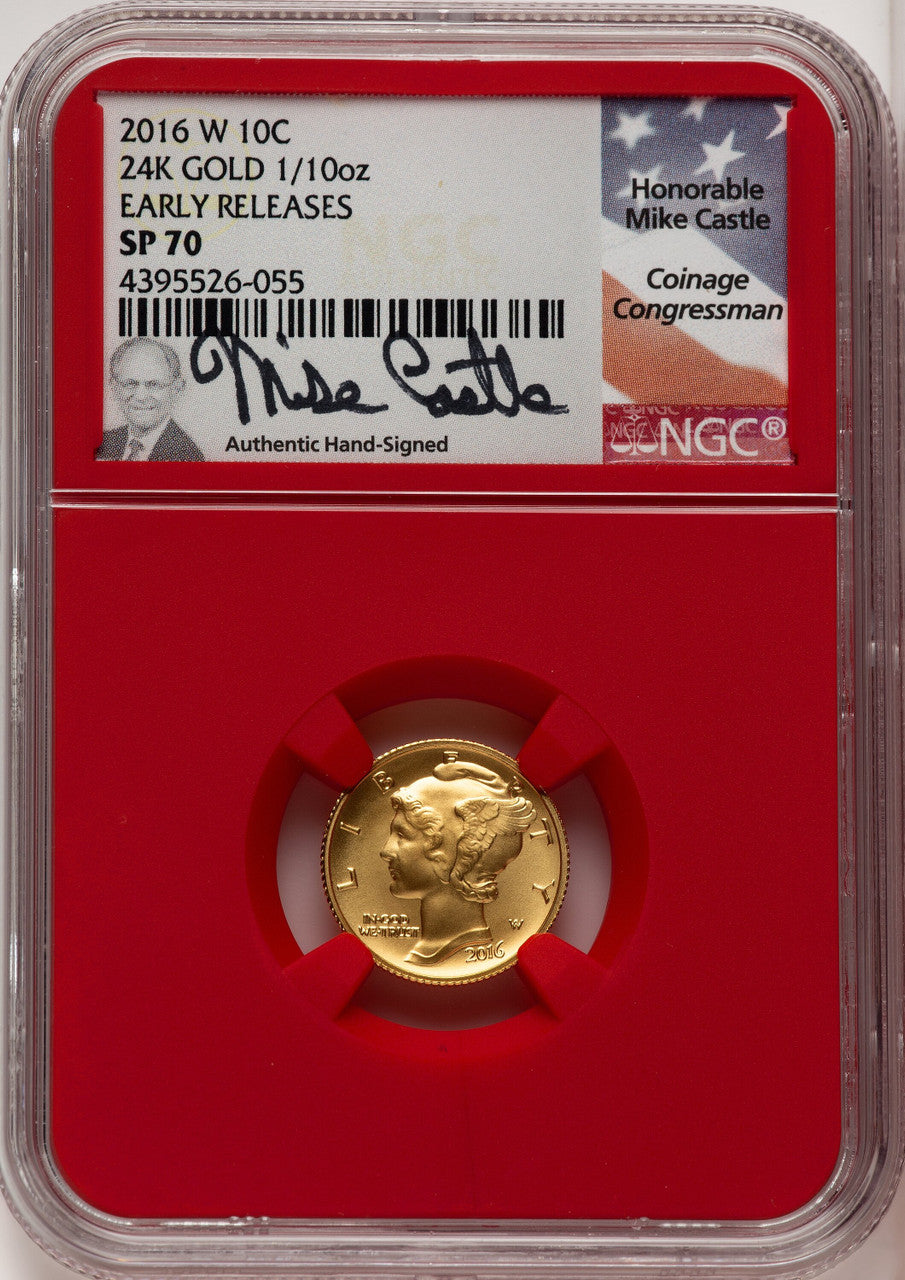2016-W 10C Mercury Dime 100th Anniversary Gold Centennial Non Designation NGC MS70