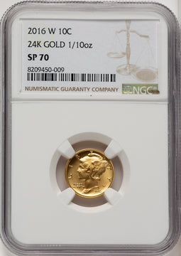 2016-W 10C Mercury Dime 100th Anniversary Gold Centennial Brown Label Modern Commemoratives NGC MS70