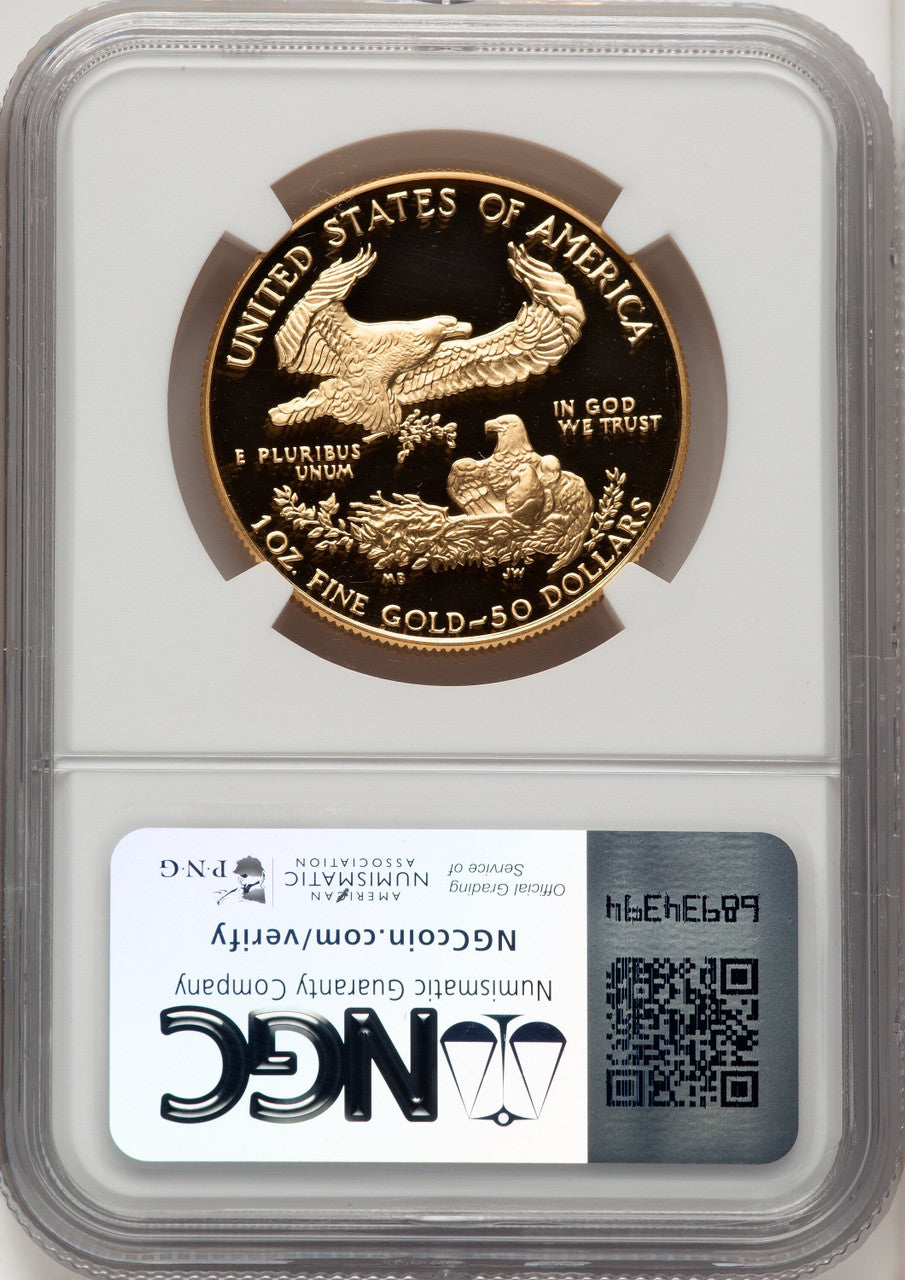 1987-W $50 One-Ounce Gold Eagle Brown Label NGC PF70 (519589036)