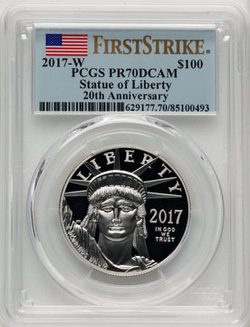 2017-W $100 One-Ounce Platinum Eagle Statue of Liberty 20th Anniversary First Strike FS Flag PCGS PR70