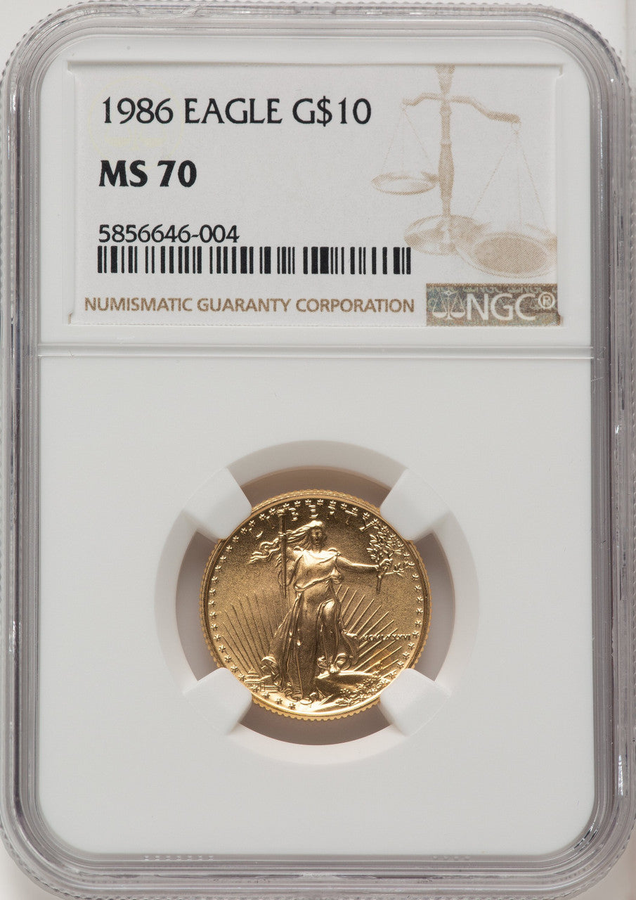 1986 $10 Quarter-Ounce Gold Eagle Brown Label NGC MS70