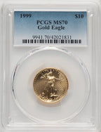 1999 $10 Quarter-Ounce Gold Eagle Blue Gradient PCGS MS70