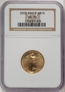2003 $10 Quarter-Ounce Gold Eagle Brown Label NGC MS70