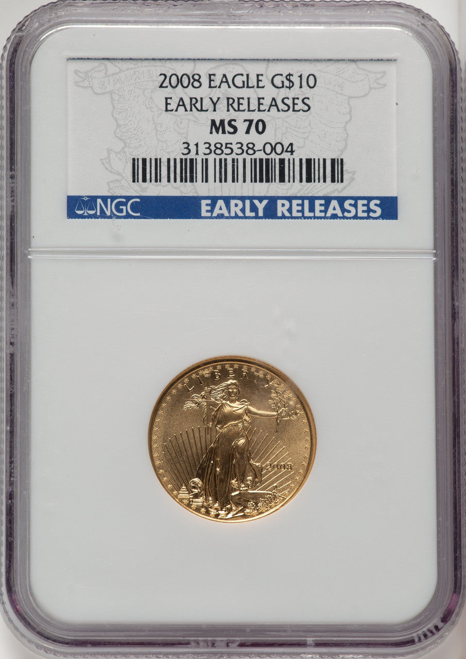 2008 $10 Quarter-Ounce Gold Eagle First Strike ER Blue NGC MS70