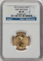 2013 $10 Quarter-Ounce Gold Eagle First Strike ER Blue NGC MS70