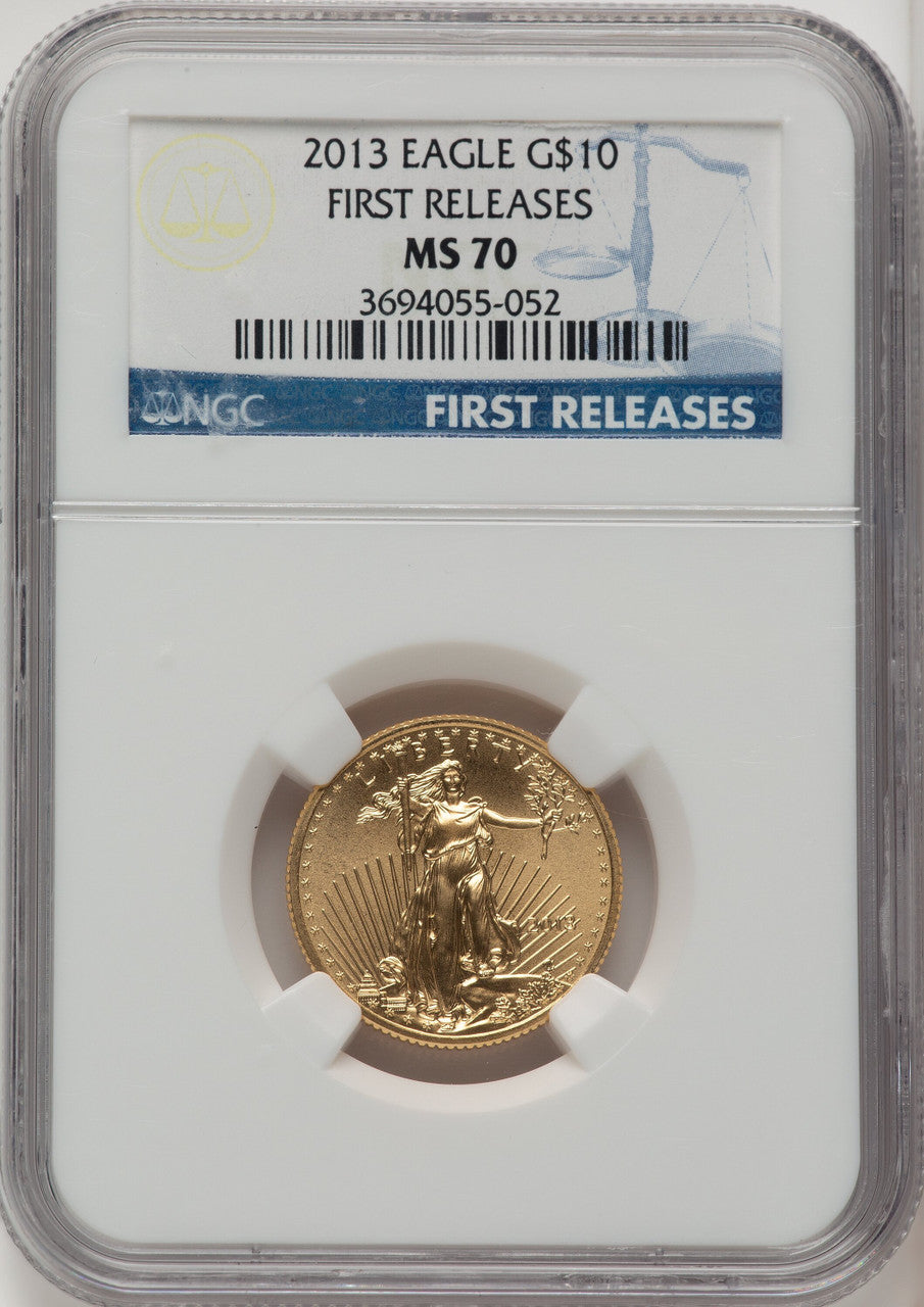 2013 $10 Quarter-Ounce Gold Eagle First Strike ER Blue NGC MS70