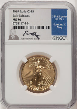 2019 $25 Half Ounce Gold Eagle First Strike Moy Signature ER Ed Moy NGC MS70