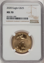 2020 $25 Half-Ounce Gold Eagle Brown Label NGC MS70