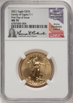 2021 $25 Half-Ounce Gold Eagle Type One First Day of Issue NGC MS70 (773353021)