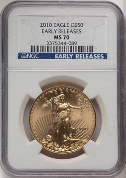 2010 $50 One-Ounce Gold Eagle First Strike ER Blue NGC MS70