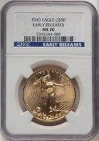 2010 $50 One-Ounce Gold Eagle First Strike ER Blue NGC MS70