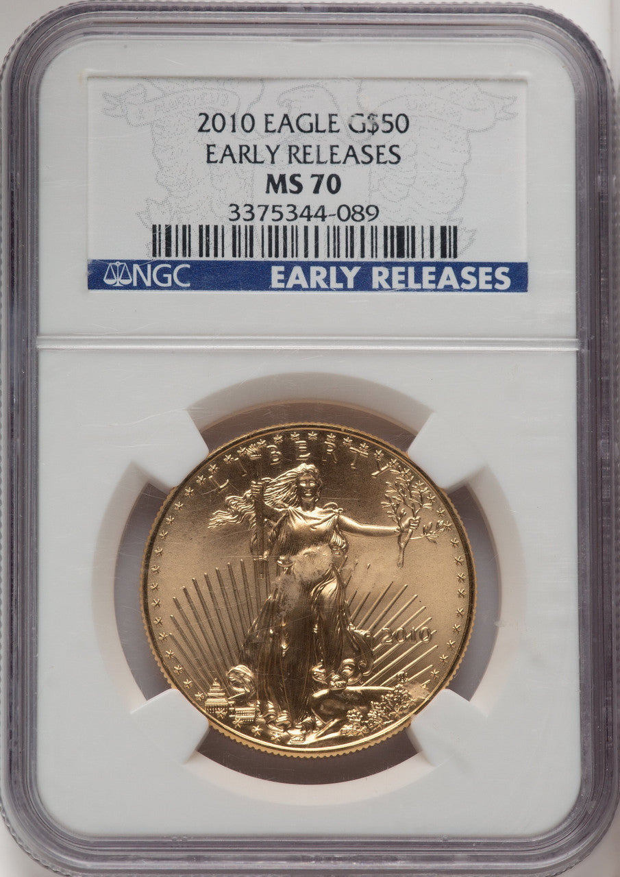 2010 $50 One-Ounce Gold Eagle First Strike ER Blue NGC MS70