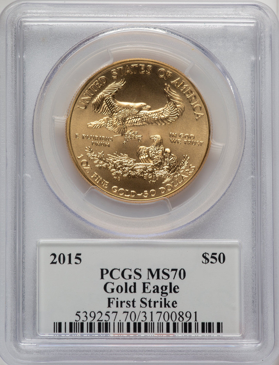 2015 $50 One-Ounce Gold Eagle First Strike Moy Signature FS Ed Moy PCGS MS70