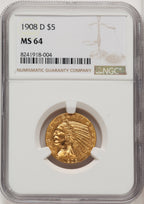 1908-D $5 Indian Half Eagle NGC MS64 (771393006)