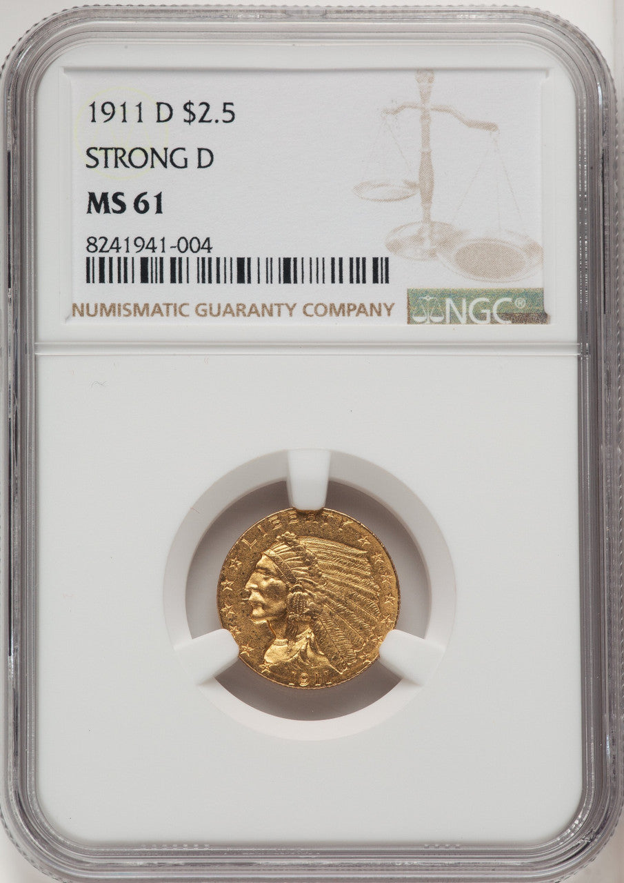 1911-D $2.50 Indian Quarter Eagle NGC MS61 (772471013)