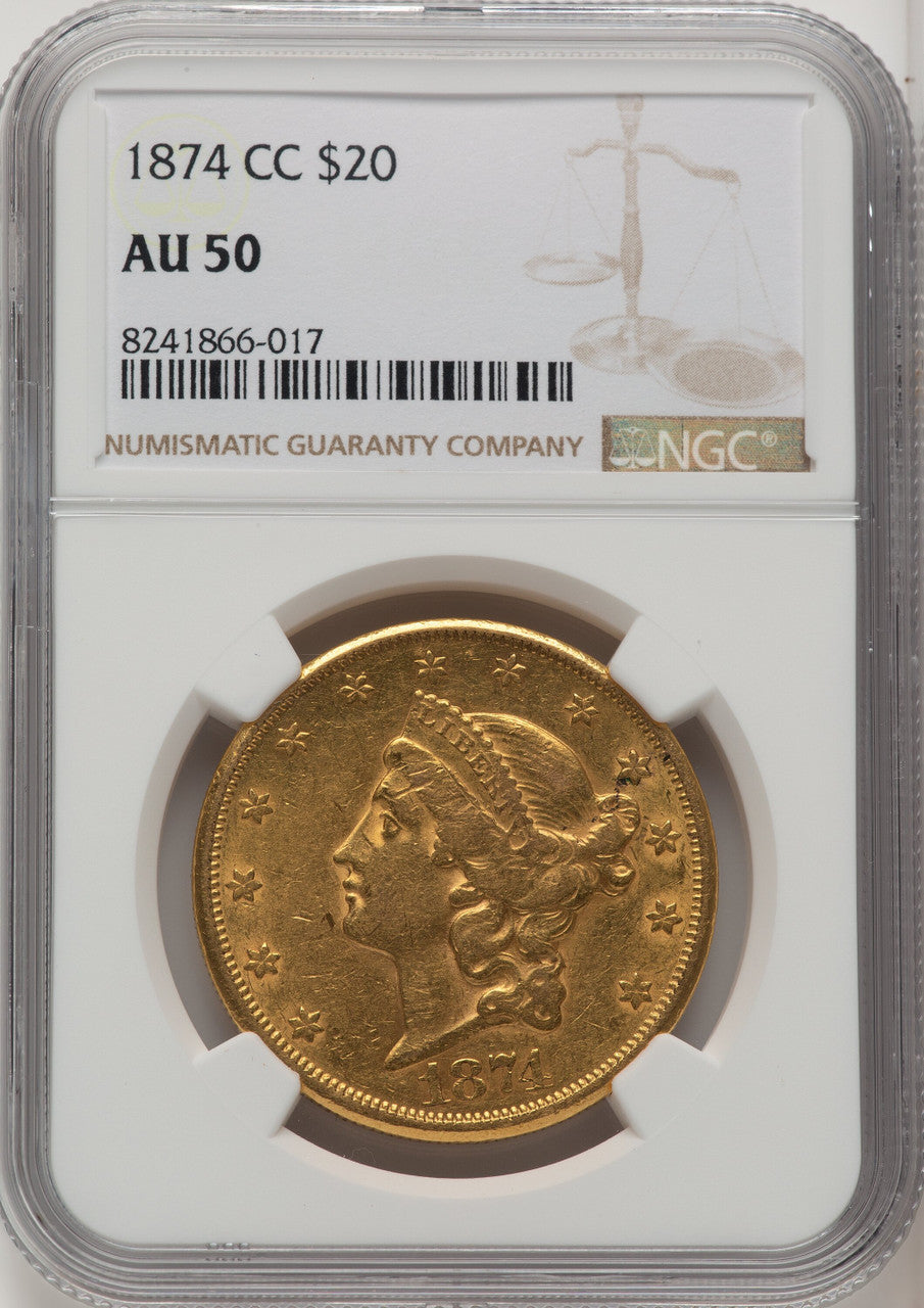 1874-CC $20 Liberty Double Eagle NGC AU50