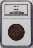 1837 50C Reeded Edge Reeded Edge Half Dollar NGC MS61