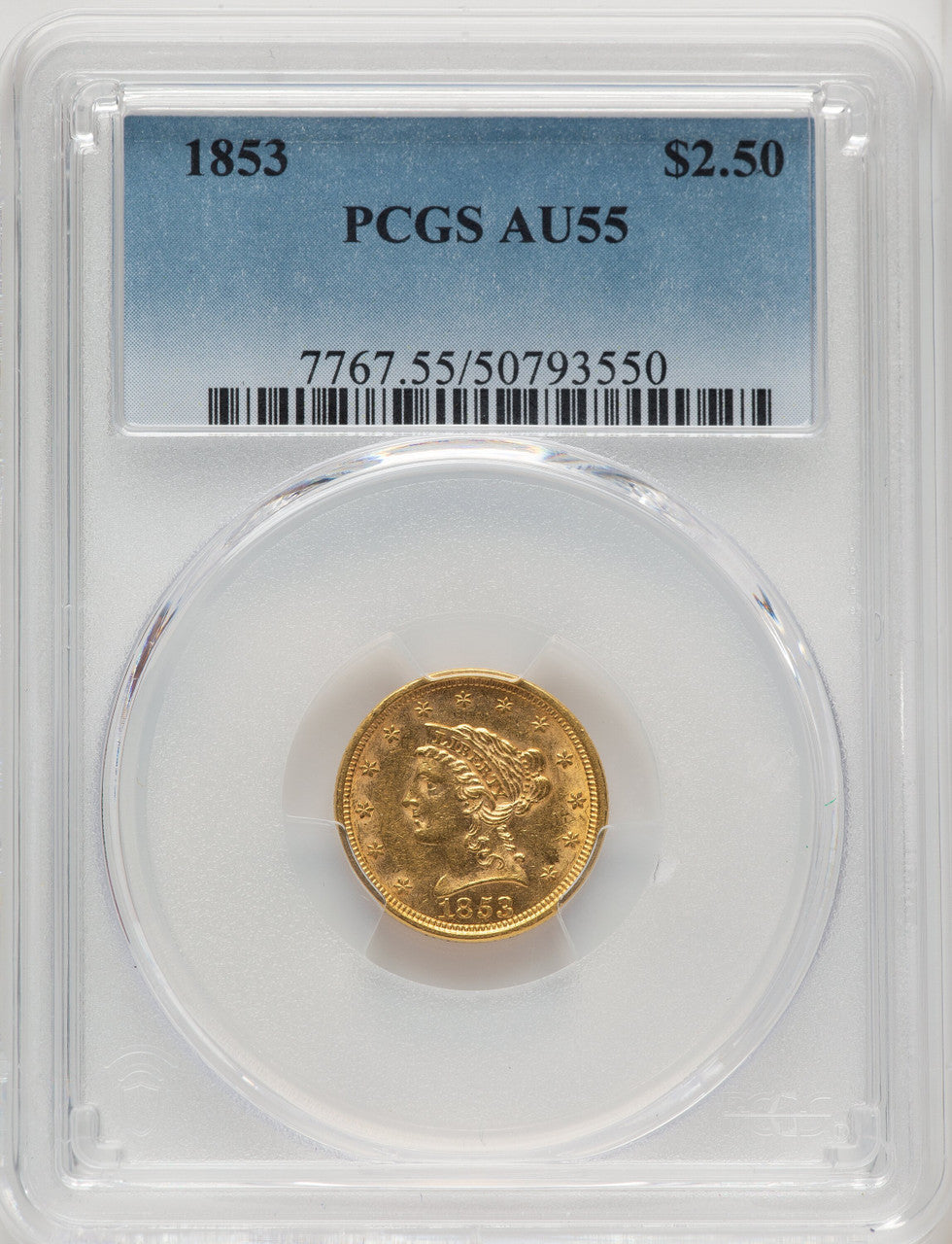 1853 $2.50 Liberty Quarter Eagle PCGS AU55