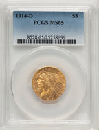 1914-D $5 Indian Half Eagle PCGS MS65