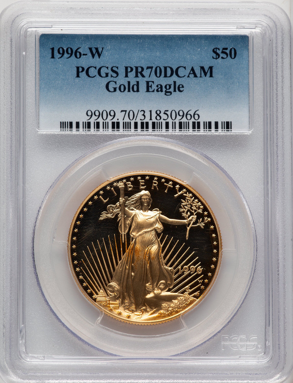 1996-W $50 One-Ounce Gold Eagle Blue Gradient PCGS PR70