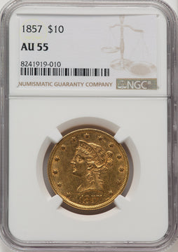 1857 $10 Liberty Eagle NGC AU55 (771966018)