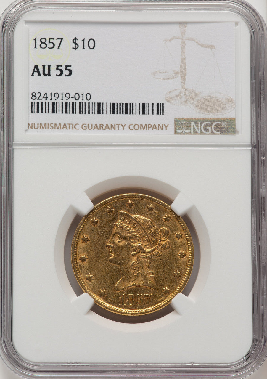 1857 $10 Liberty Eagle NGC AU55 (771966018)