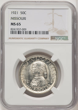 1921 50C Missouri Commemorative Silver NGC MS65