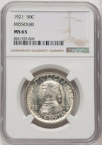 1921 50C Missouri Commemorative Silver NGC MS65