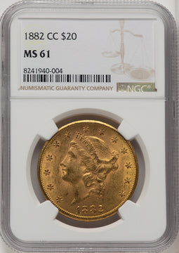 1882-CC $20 Liberty Double Eagle NGC MS61 (772309017)
