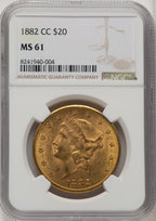 1882-CC $20 Liberty Double Eagle NGC MS61 (772309017)