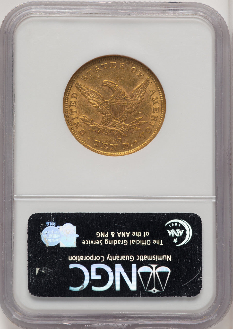 1854-S $10 CAC Brown Label Liberty Eagle NGC AU58
