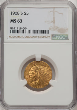 1908-S $5 Indian Half Eagle NGC MS63 (770582005)