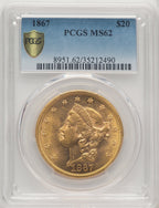 1867 $20 Liberty Double Eagle PCGS MS62