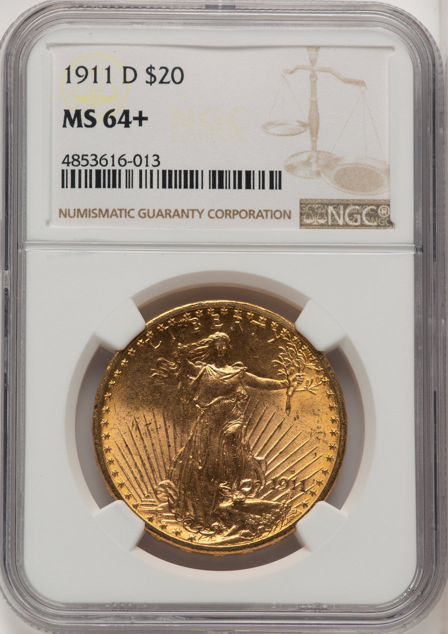 1911-D $20 Saint-Gaudens Double Eagle NGC MS64+