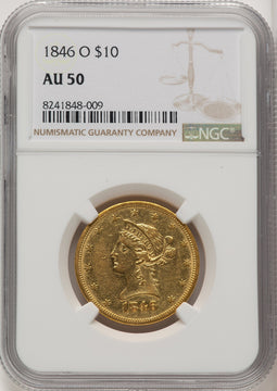 1846-O $10 Liberty Eagle NGC AU50