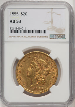 1855 $20 Liberty Double Eagle NGC AU53