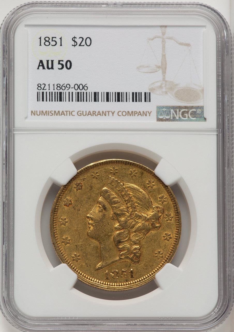 1851 $20 Liberty Double Eagle NGC AU50 (572247009)