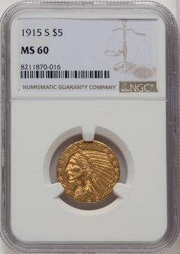 1915-S $5 Indian Half Eagle NGC MS60