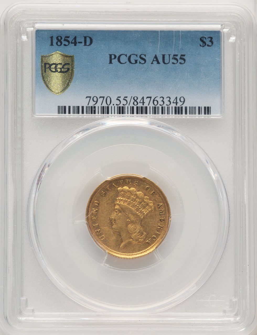1854-D $3 Three Dollar Gold Pieces PCGS AU55