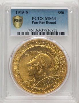 1915-S $50 ROUND Commemorative Gold PCGS MS63