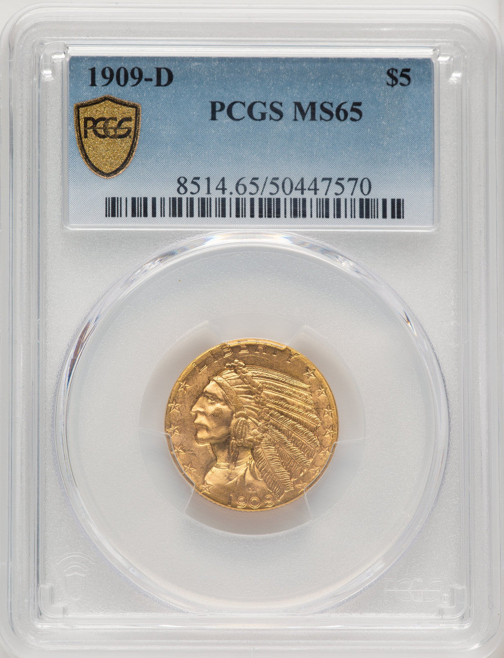 1909-D $5 Indian Half Eagle PCGS MS65 (772898051)