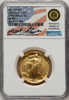 2016-W 50C Walking Liberty 100th Anniversary Gold Centennial ER Miles Standish NGC MS70