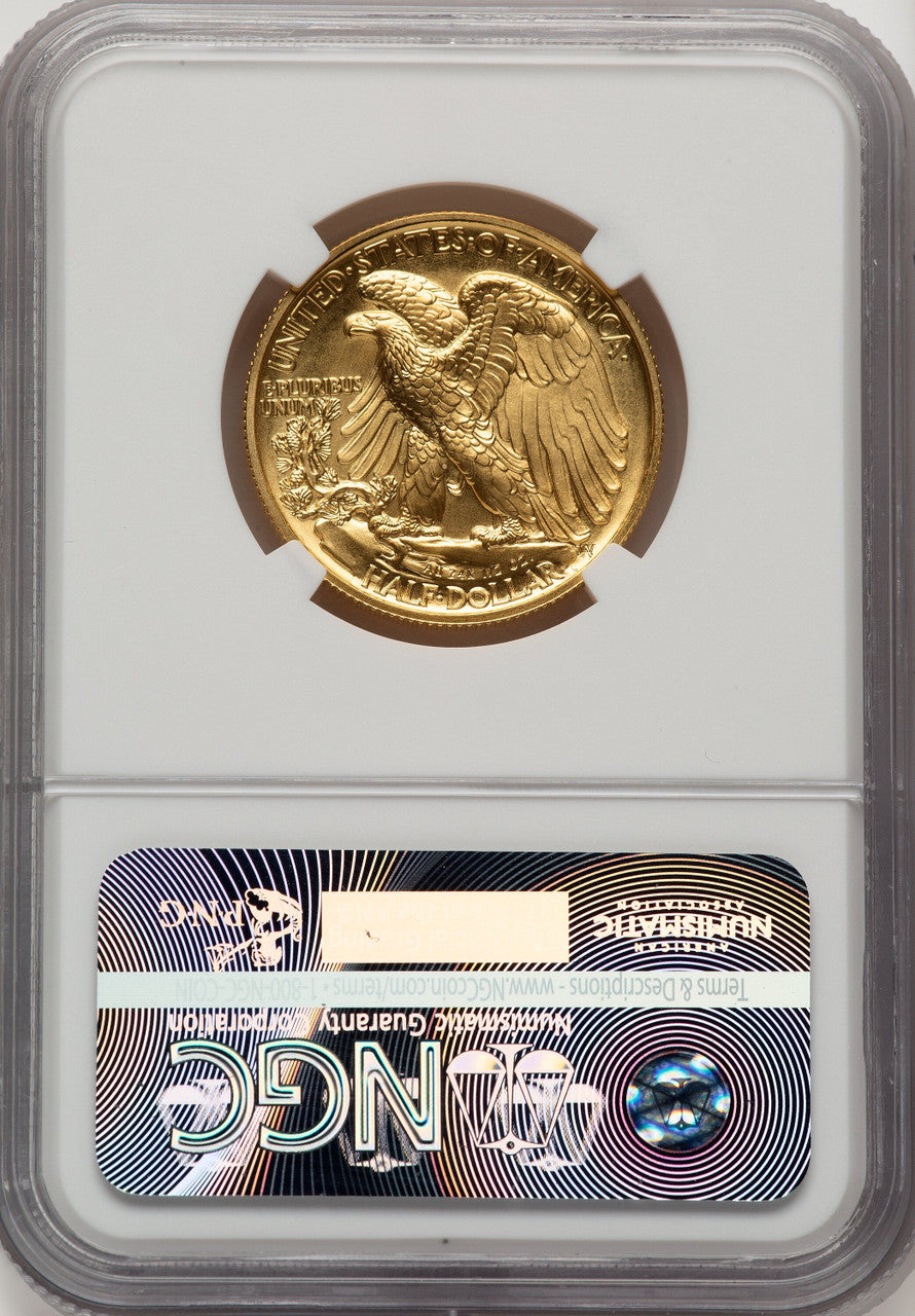 2016-W 50C Walking Liberty 100th Anniversary Gold Centennial ER Miles Standish NGC MS70