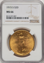 1915-S $20 Brown Label Saint-Gaudens Double Eagle NGC MS66